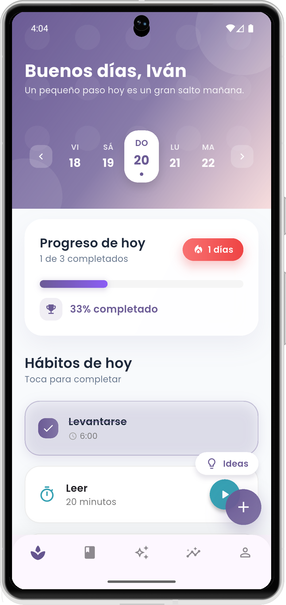 Interfaz de la app Vito en un teléfono